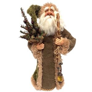 Vintage Rustic Santa Claus Christmas Figurine w/Lamp in Brown/ Green EUC RARE